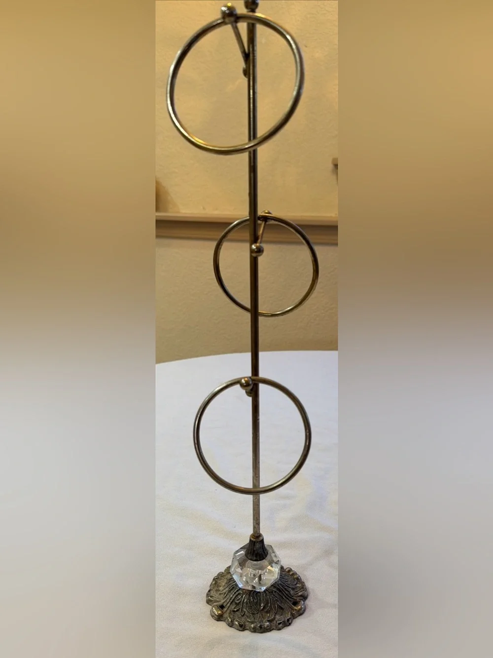 Hollywood Regency Style 3 Ring Towel Stand with Crystal Accent